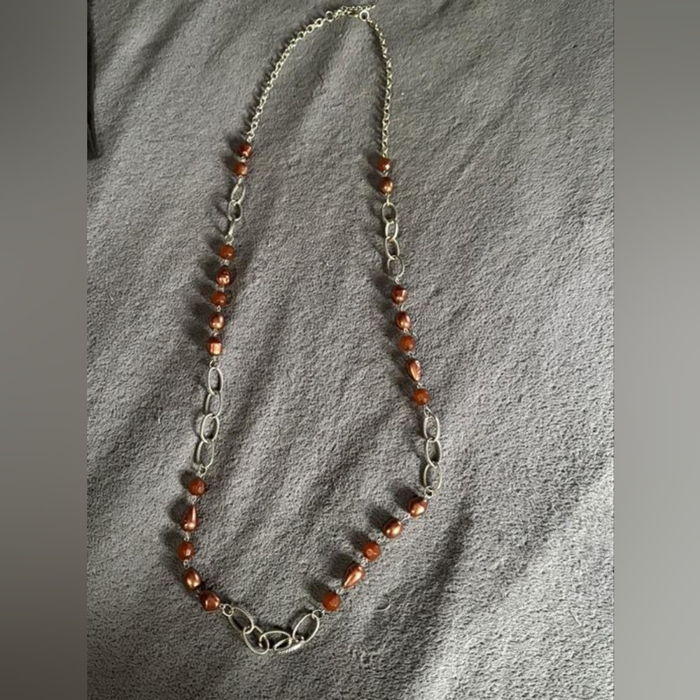 Elegant Silver and Brown Beaded Necklace